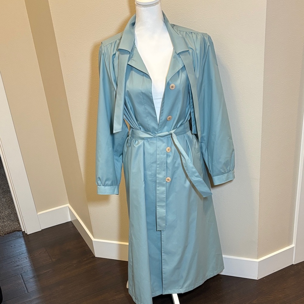 Vintage London Fog Powder Blue Trench Coat with Waist Tie